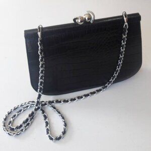 SAKS FIFTH AVENUE Stunning Crocodile Embossed Vintage 90s Frame Shoulder Bag
